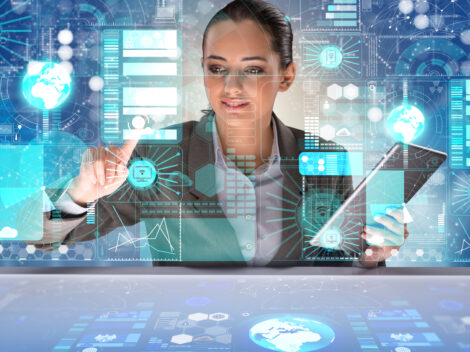 Woman in futuristic data mining concept